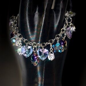 Silver Heart Skull Charm Bracelet